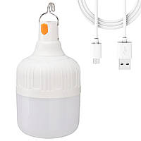 Лампа аккумуляторная 30W, от USB с крючком / Лампа-фонарь для кемпинга / Лампочка аварийного освещения