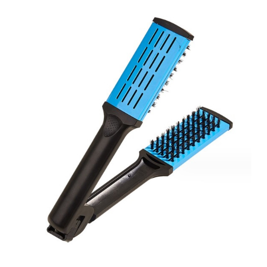 Щітка-браш для випрямлення волосся з натуральною щетиною та керамічним покриттям Hots Professional New, синя