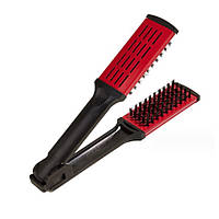 Щетка-браш для выпрямления волос с натуральной щетиной и керамическим покрытием Hots Professional New, красная