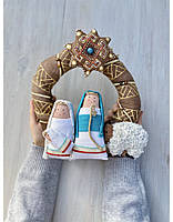 Різдвяний віночок бірюзовий текстильний «Вертеп» ручної роботи, handmade святковий зимовий декор