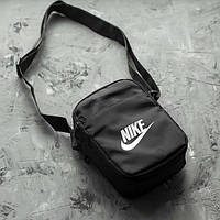 Маленькая мужская спортивная сумка - мессенджер Nike White logo черная через плечо городская барсетка Найк