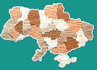Деревянная Карта Украины Многослойная 3D Настенная 50 х 35см