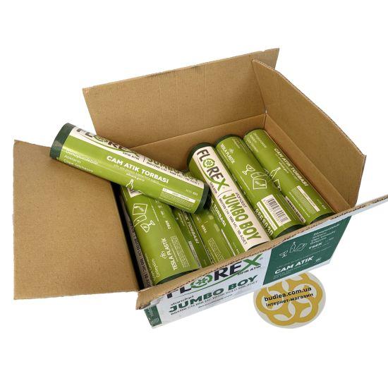 Пакети для сміття "СКЛО" 110 л, 100 мкм, рулон 10 шт, зелений Sanpreis, фото 1