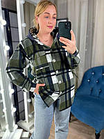 Женская теплая рубашка батальная с комбинированным капюшоном размеры 50-58