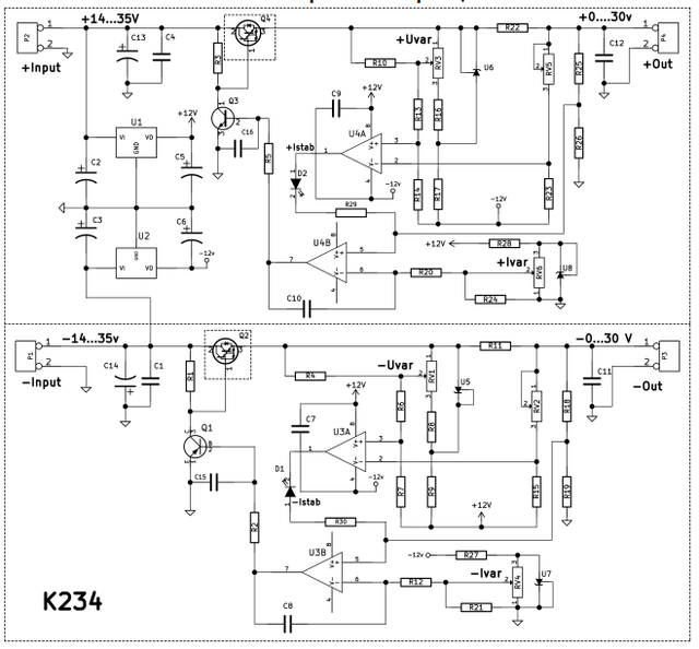 Схема двополярного блоку живлення K234