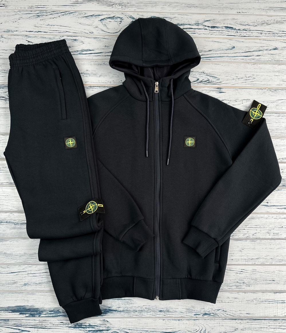 Спортивний костюм Stone Island зимовий чоловічий спорт костюм Стон Айленд із патчем темно-синій