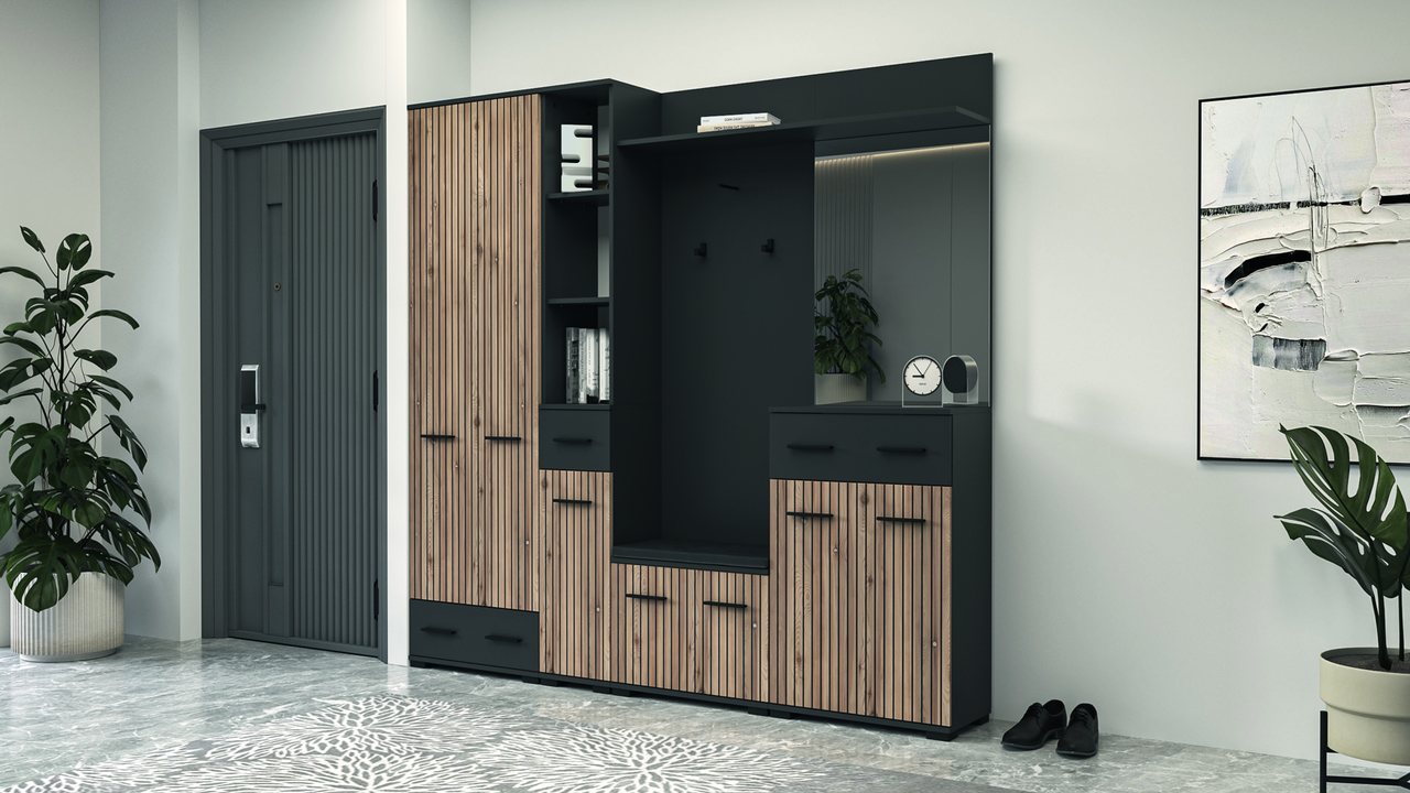 Передпокій (прихожа) з ДСП Амбре дуб артизан/антрацит Світ Меблів, фото 1