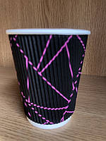 250 мл, стакан ГОФРА "Чорний" (паперовий, картонний, одноразовий, гофрований)