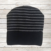 Шапка для хлопчика, сіра в смужку, фліс
