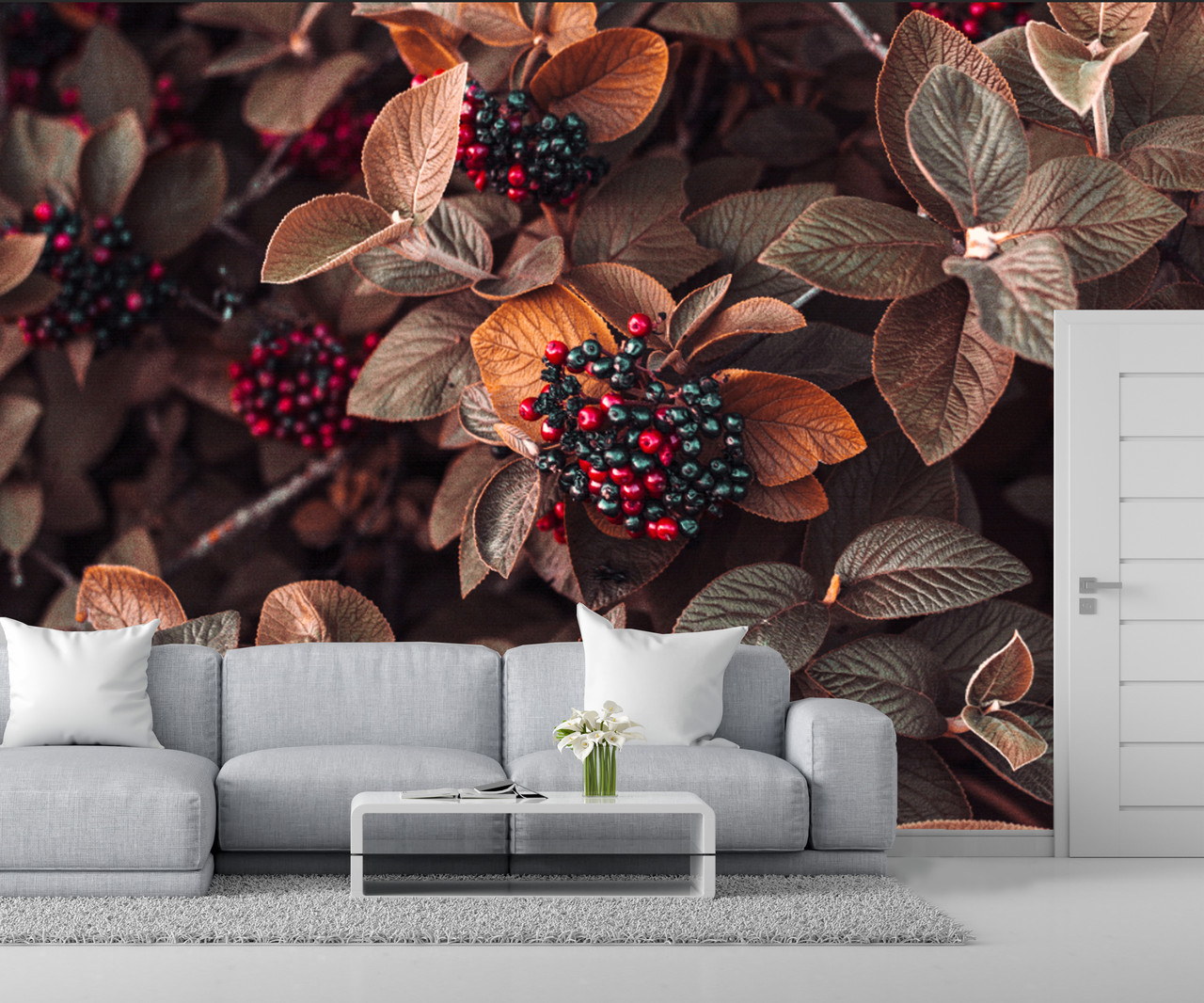Вінілові фото шпалери макро Коричново-бежеве листя для спальні, вітальні  від виробника. Преміум якість.