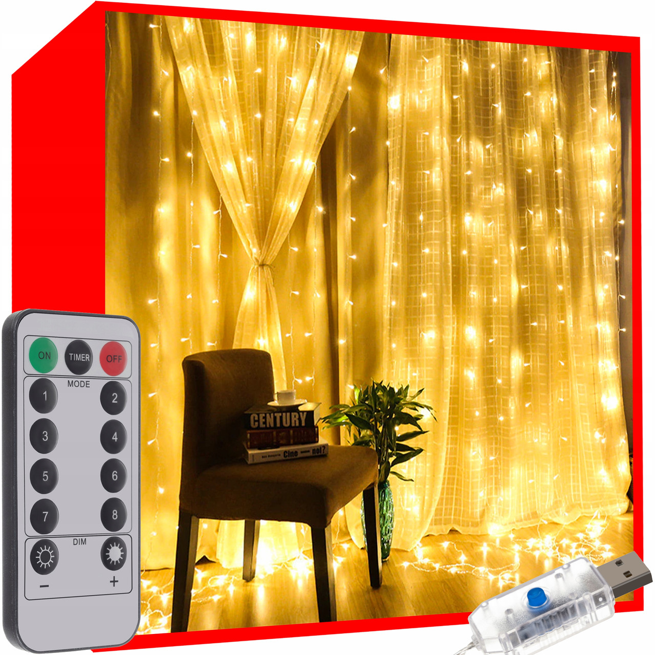 Світлова завіса 300 LED USB — теплий білий