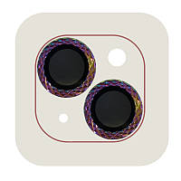 Захисне скло Metal Shine на камеру (в упак.) для Apple iPhone 15 (6.1") / 15 Plus (6.7") (Бузковий / Rainbow)