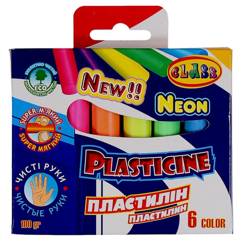 Пластилін СLASS Чисті руки 6 кольорів NEON 100 г ECO (7630)