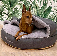 Круглый Лежак с капюшоном для Собак и Котов Домик лежанка для собаки Lounge Gray L - диаметр 100см