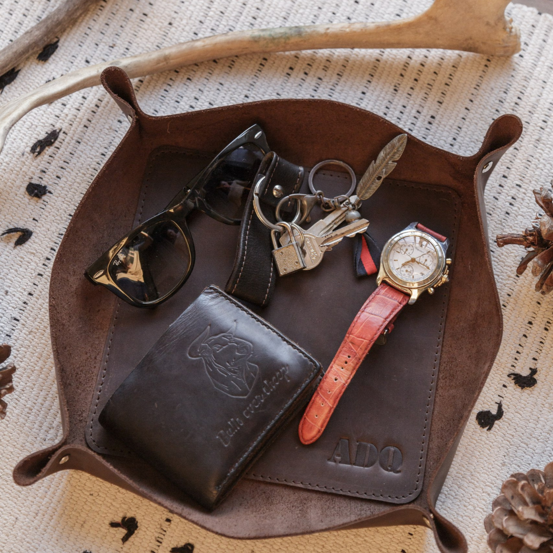 Шкіряна ключниця для ключів та дрібниці в передпокій Тарілка з натуральної шкіри Crazy Horse Подарунок керівнику