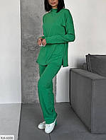 Костюм брючний жіночий повсякденний трикотажний в рубчик туніка і широкі штани прямі арт 306