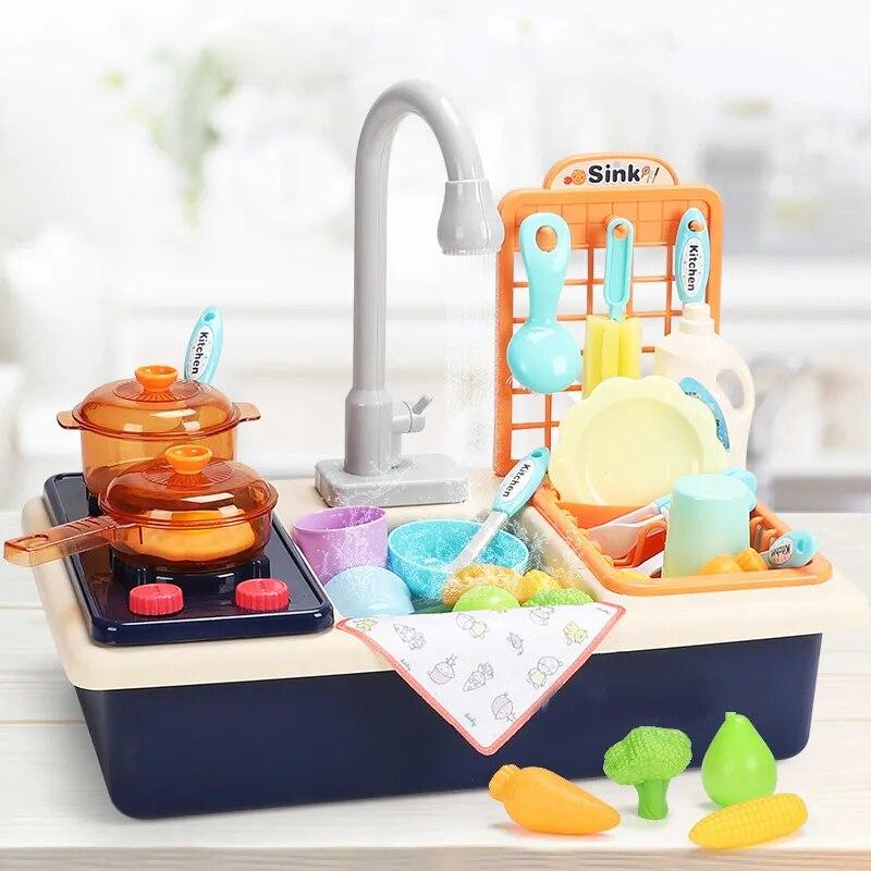 Кухня іграшкова з мийкою (29 елементів, кран з автоматичною подачею води, посуд, продукти) WD-T41, фото 1