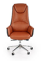 Кресло офисное поворотное Halmar CALVANO экокожа, коричневый/хром