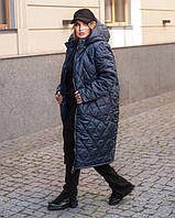 Зимнее тёплое женское пальто с капюшоном плащевка стеганная Цвет черный синий белый Размер 50-52, 54-56 58-60