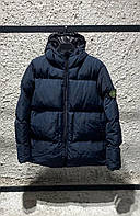 Куртка пуховик Stone Island синя чоловіча зимова тепла з капюшоном подовжена до -25