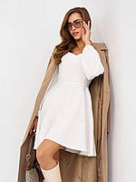 Женское модное стильное короткое платье на осень с длинным рукавом, біле з відтінком айворі