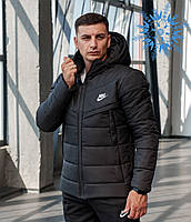 Куртка мужская зимняя Nike Tech теплая пуховик черная с капюшоном Турция. Живое фото. Чоловіча куртка