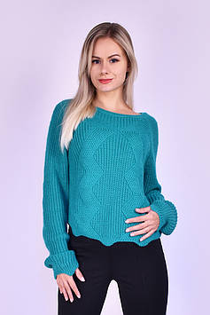 Жіночий укорочений светр вільного крою, зелений Код/Артикул 24 523GN
