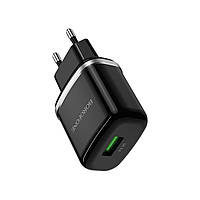 Мережевий зарядний пристрій BOROFONE BA36A High speed single port QC3.0 charger set Black