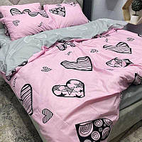 Евро комплект постельного белья "Монако" розовый в сердечки