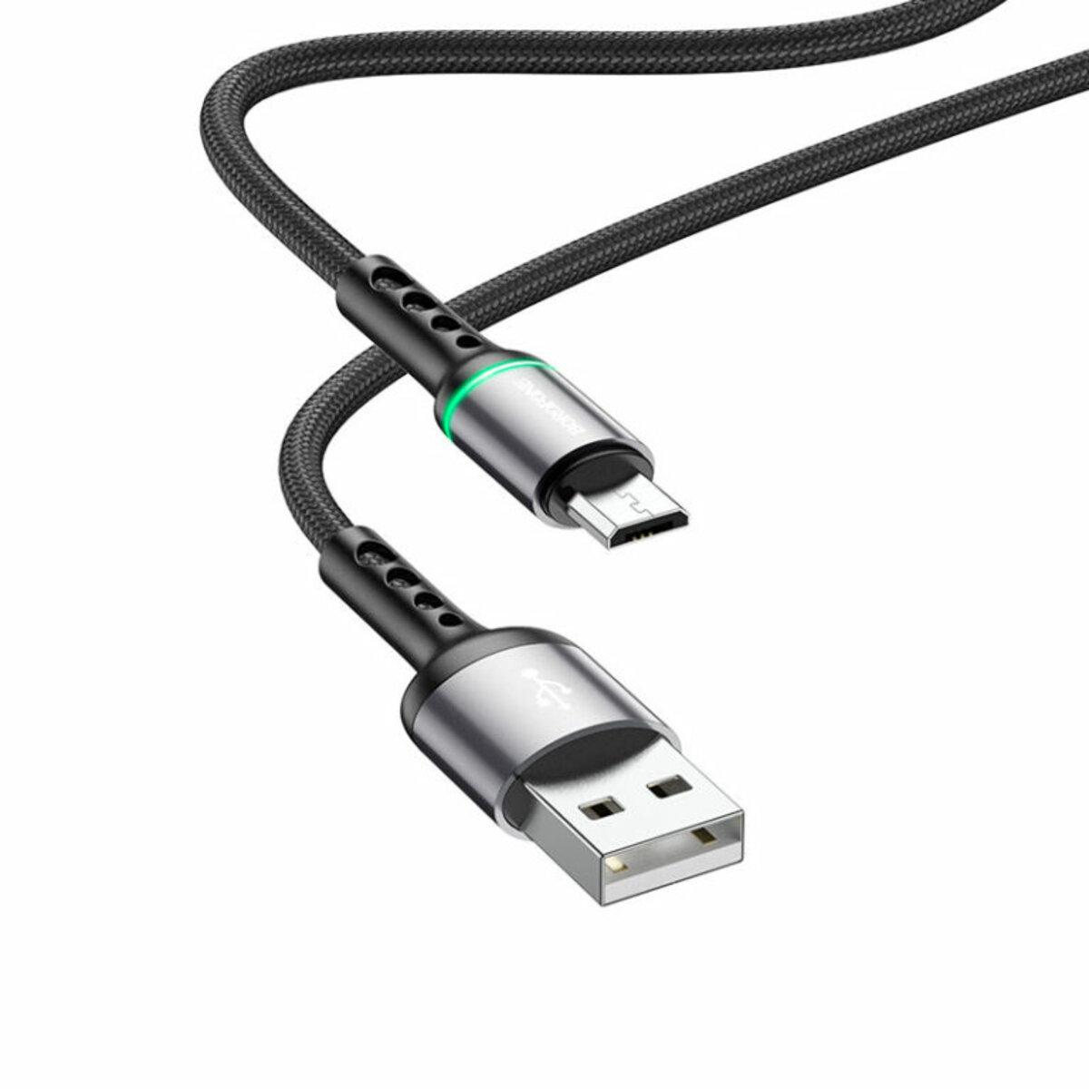 Кабель BOROFONE BU33 USB to Micro 2.4A, 1.2m, nylon, aluminum connectors, light indicator, Black - фото 1 - id-p1980743571