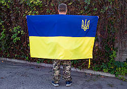 Прапор України з двосторонньою вишивкою у вигляді герба габардин 150х90