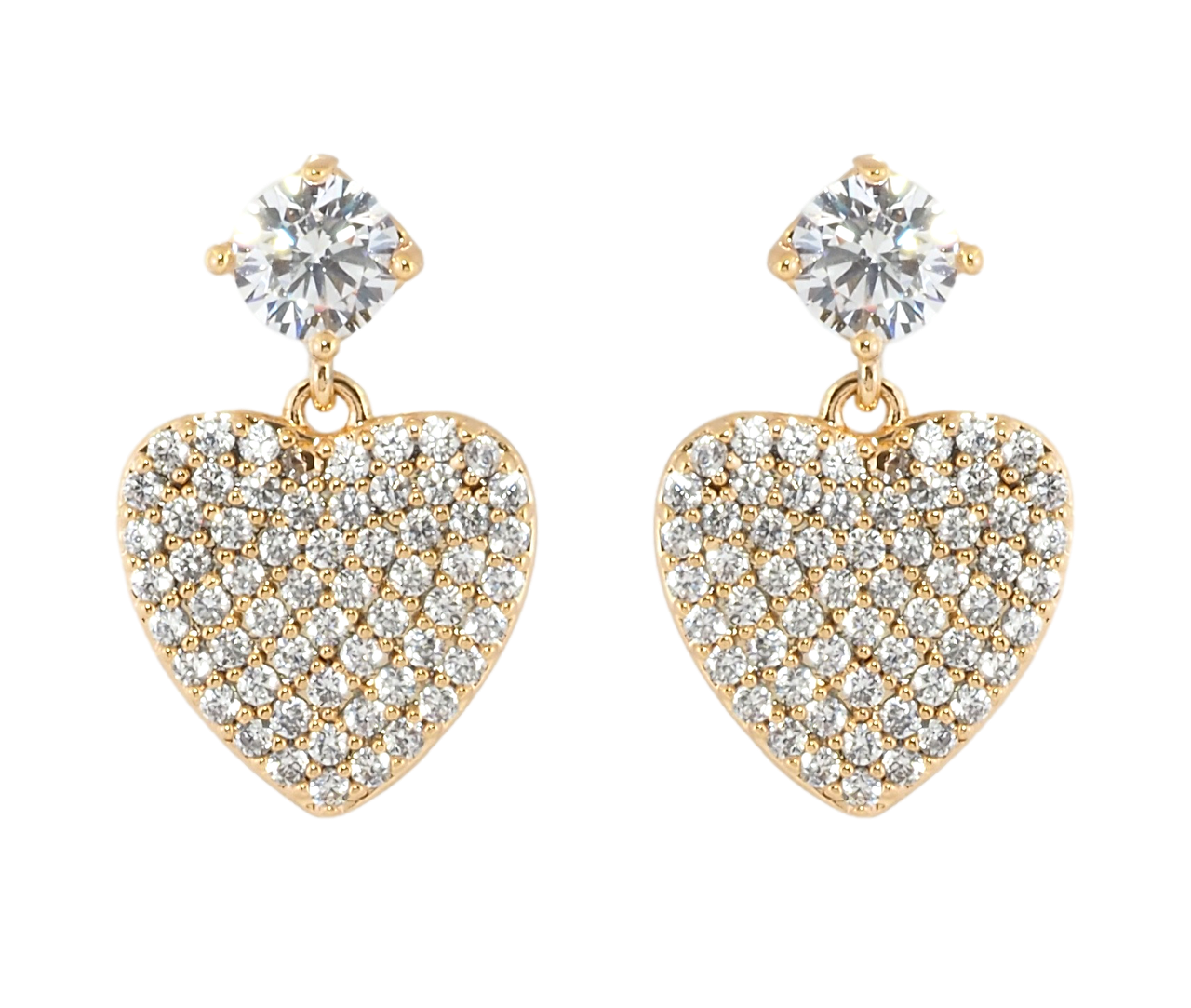 Сережки Xuping Позолота 18K пусети "Сердечки з інкрустацією цирконієм"