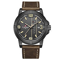 Кварцевые мужские часы Naviforce кожаный ремешок Коричневый Спортивные часы для мужчины