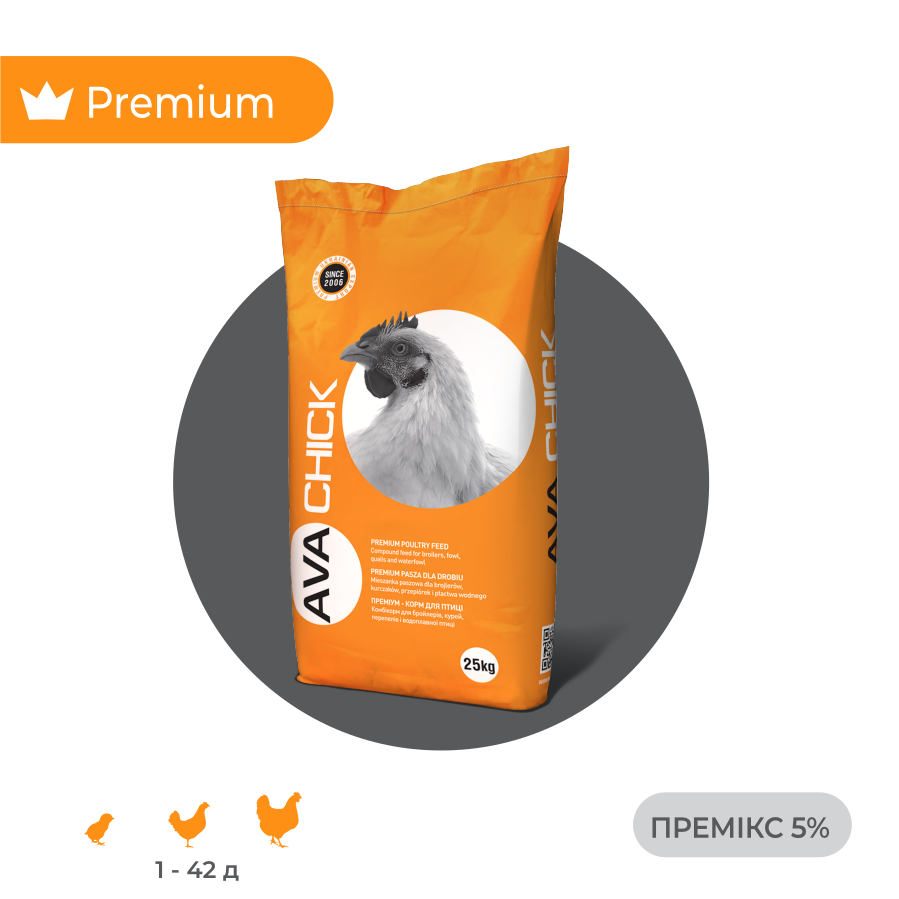 Премікс для бройлерів AVA Chick MIX 5% Мішок 25 кг добавка до комбікормів для птиці
