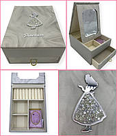 Скринька для жіноча біжутерії та прикрас з дзеркалом Принцеса сіра