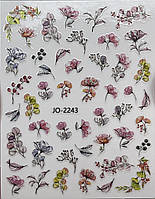 Слайдеры для ногтей, наклейки для ногтей 2243 цветы