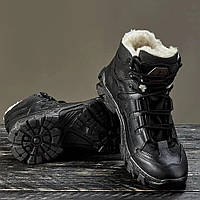 Ботинки тактические зимние черные на евроовчине Военные мужские ботинки Ukr-Tec из кожи