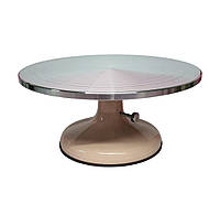 Стійка для торта металева обертова рожева (сірий верх) + регулятор вага 2,6 кг