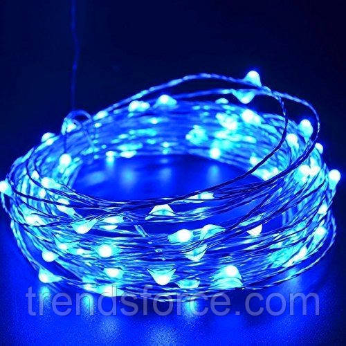 Гірлянда 30 Led 3M Крапля роси на мідному дроті працює від батарейок, світло синій 207181