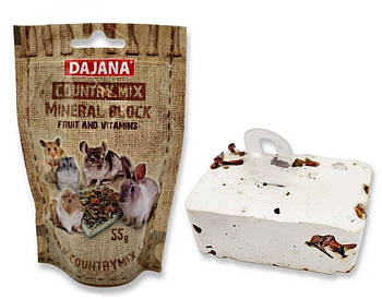 Мінеральний камінь для дрібних гризунів та кроликів з фруктами та вітамінами Dajana Country mix 55 г
