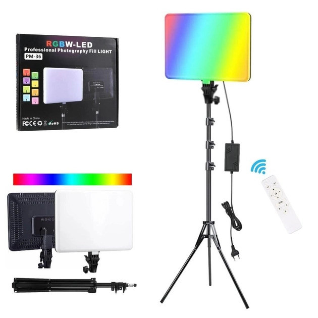 Світлодіодна RGB Led-лампа для студійного освітлення PM36RGB зі штативом для фото відеознімання селфі 36х25 см