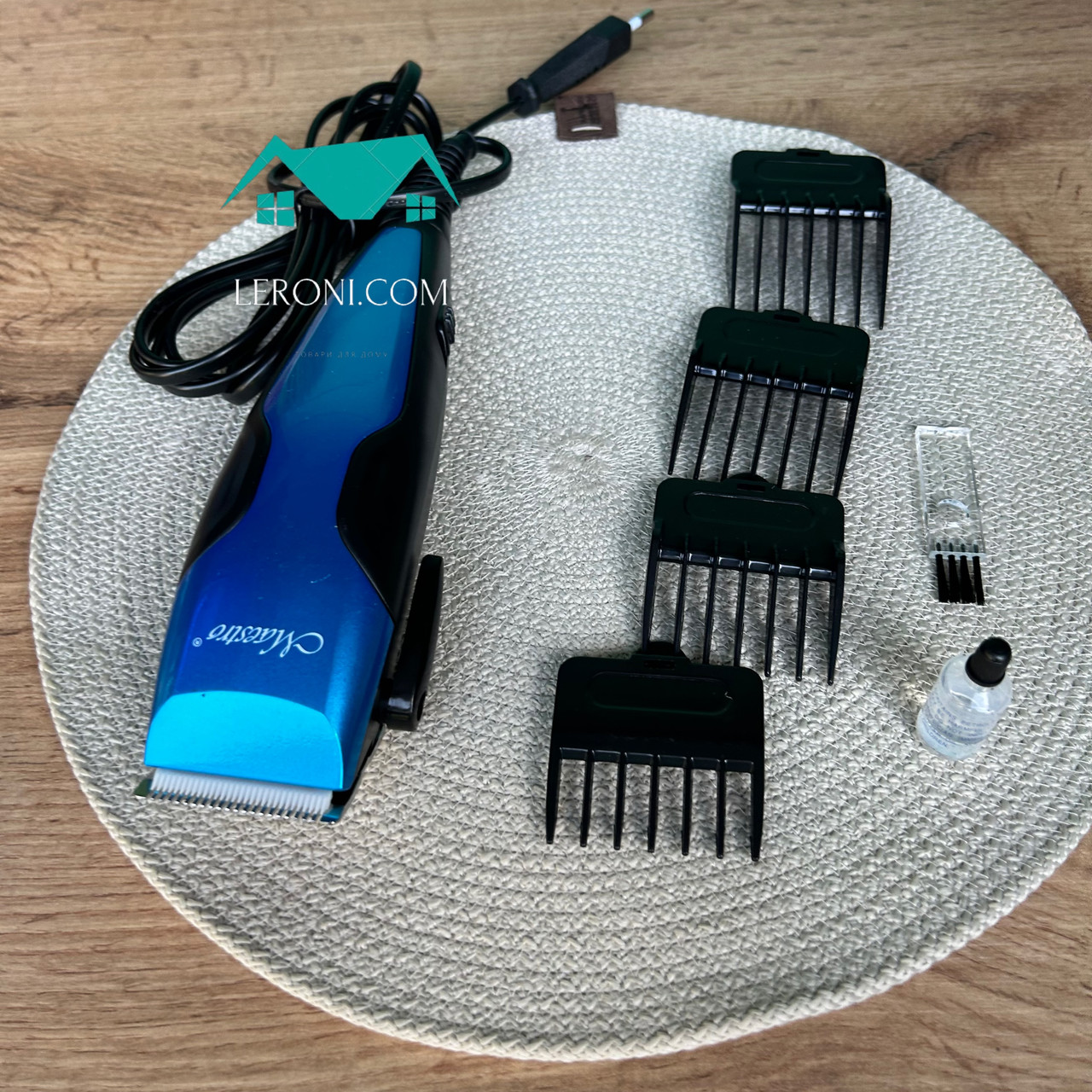 Машинка для стриження волосся від мережі Maestro MR-650C-BLUE Універсальна машинка для стриження 4в1