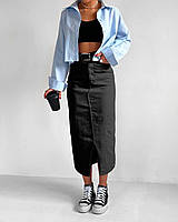 Довга стильна спідниця джинс бенгалін з розрізом