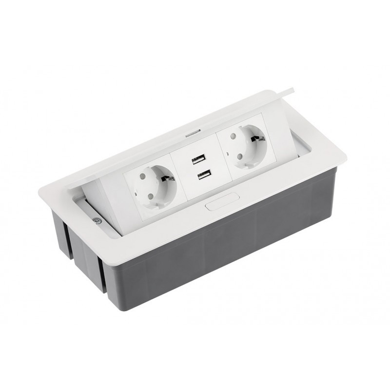 Подовжувач GTV SCHUKO 2xUSB, SOFT на 2 розетки, білий + провід 1,5 метра з вилкою, фото 1