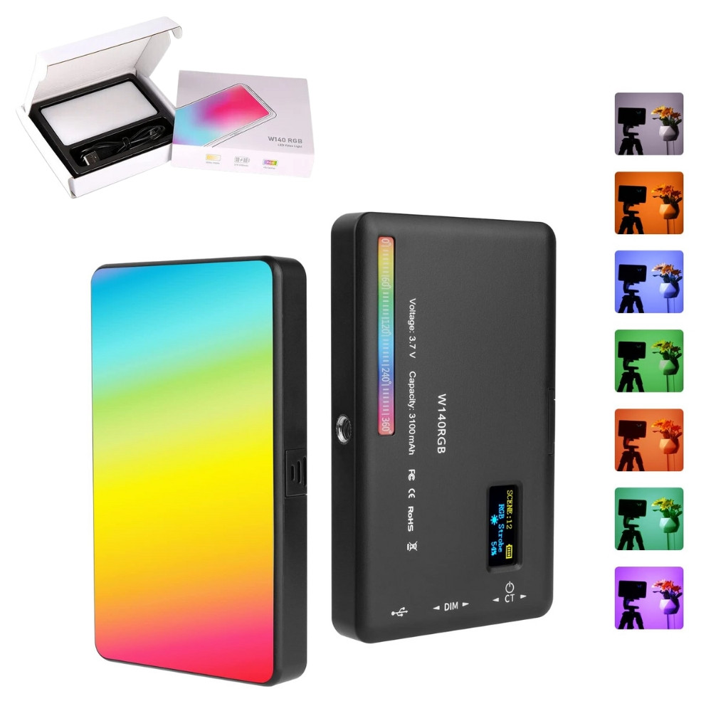 Акумуляторне відеосвітло накамерне W140RGB світлодіодна кольорова міні лампа для фото та відеозйомок