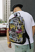 Міський рюкзак Bosyak Графіті (чорний із біло-жовтим) красивий з відділенням для ноута rkz0014