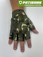 Тактичні військові штурмові рукавички з відкритими пальцями олива, мультикам (ТР)