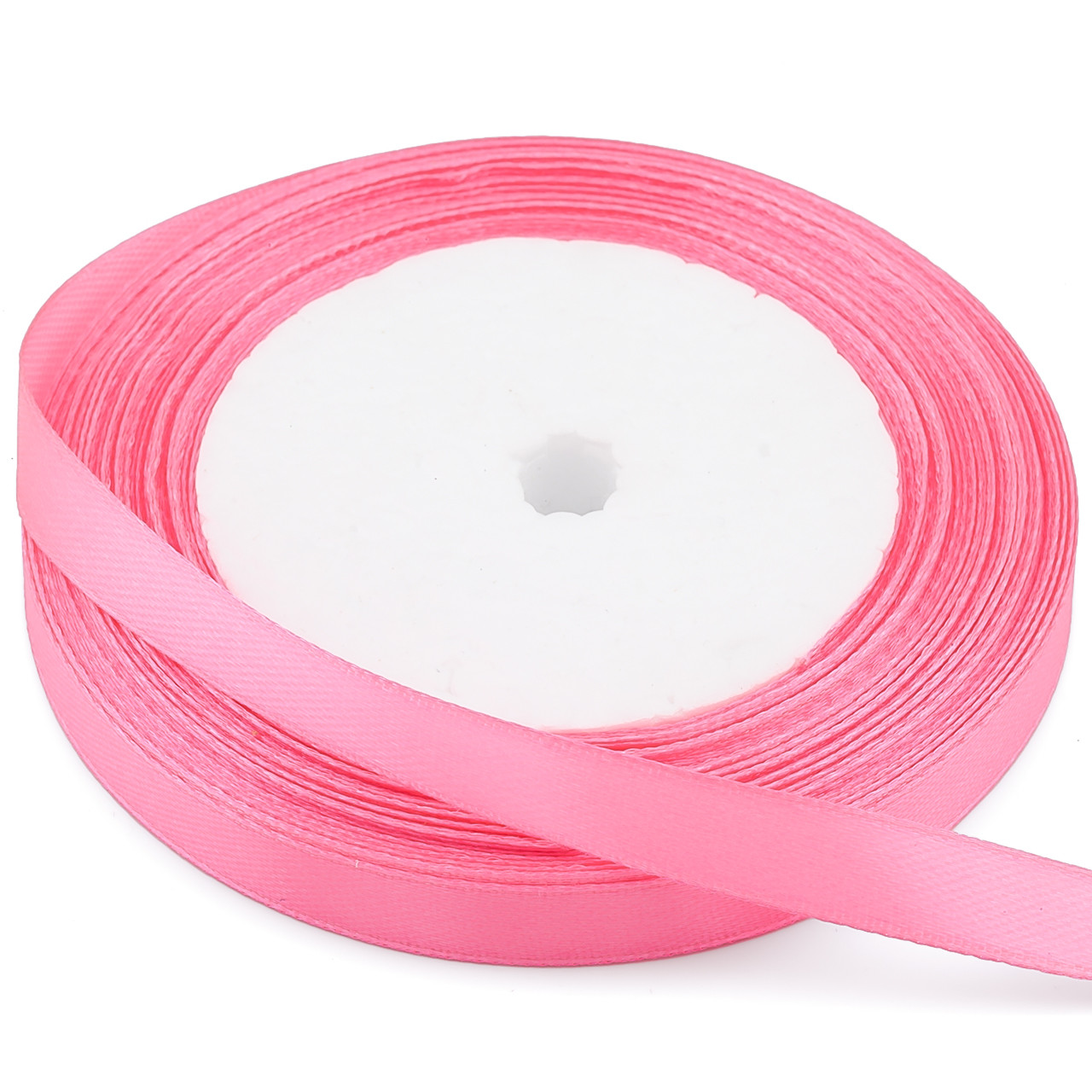 Стрічка атласна 1 см Рожевий яскравий 1 рулон +-23 м, фото 1