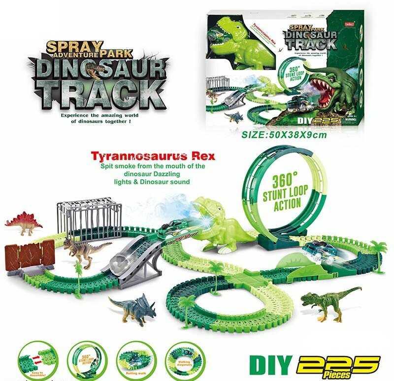 Дитячий гнучкий трек 354, з реалістичним звуком і світлом, довжина траси 500 см, дино майданчик, петля, фото 1
