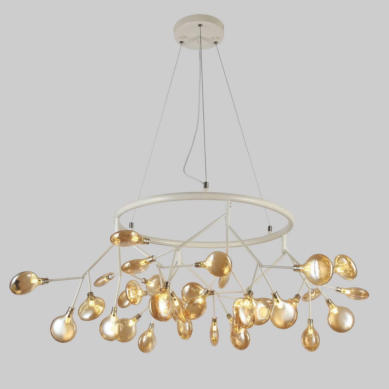 Біла кругла люстра з скляних пелюсток на 36 ламп Petals (918-LP263-36 WH+BR)